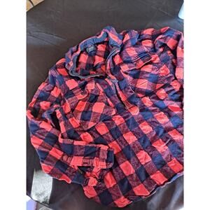 J, Crew orange black Buffalo Check Half Zip Flannel Popover Shirt Size: M